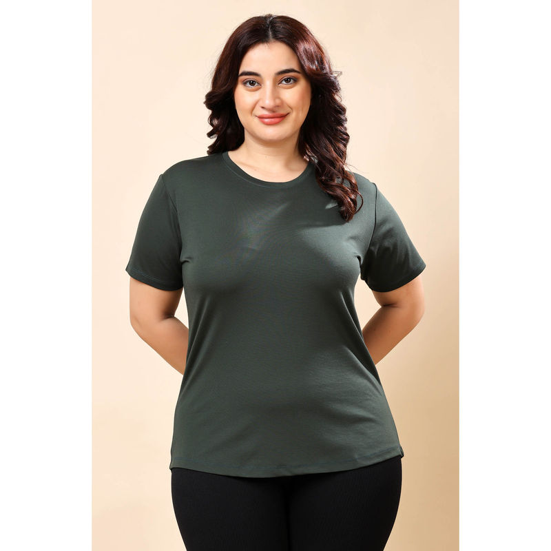 The Fit Theory Women Green Round Neck Half Sleeves Regular Fit T-Shirt (2XL)