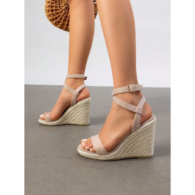 IRUSSH Stylish Beige Suede Crisscross Wedges (EURO 35)