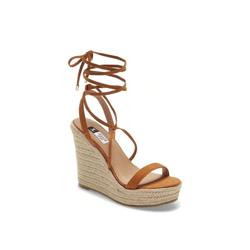 IRUSSH Casual Tan Suede Strappy Lace-Up Wedges (EURO 35)