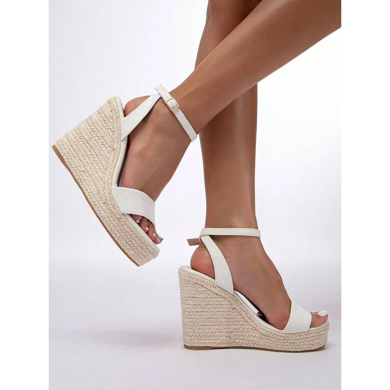 IRUSSH Classic White Suedette Ankle Wedges (EURO 36)