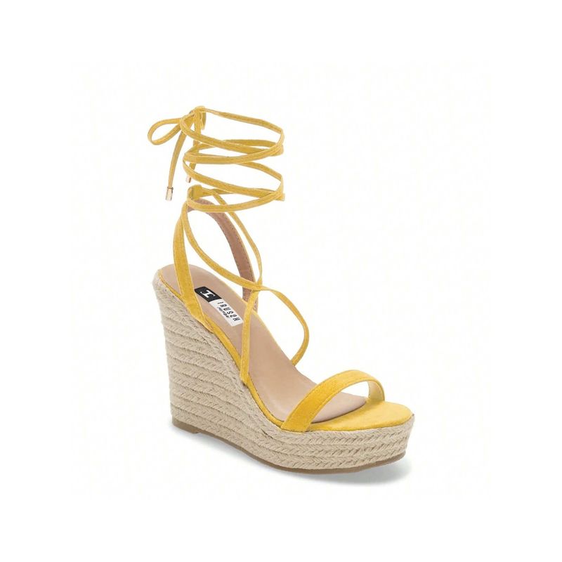 IRUSSH Sunny Yellow Suede Strappy Lace-Up Wedges (EURO 35)