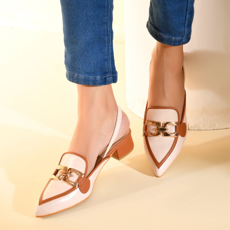 La Fiza THE MILAN - Ivory Pointed Toe Block Sandal Heels (EURO 36)