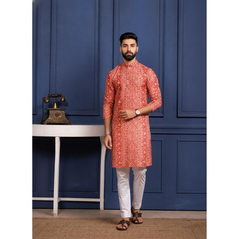 Gahan Orange Cotton Digital Printed Pattern Featuring Traditional Bandhani Kurta (S)