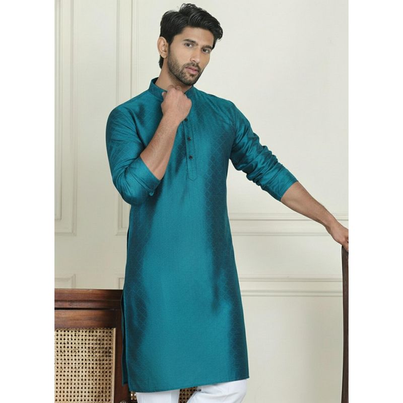 Gahan Mens Teal Art Silk Embroidered Kurta (S)