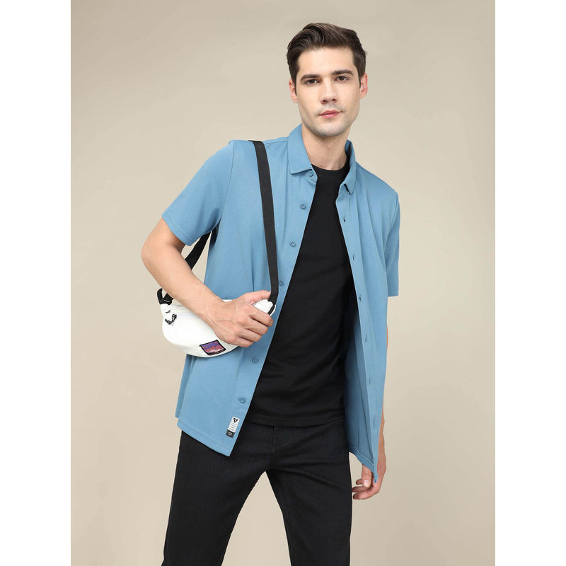 Technosport Technosport Blue Men Solid Regular Fit Spread Collar Casual Shirt (M)