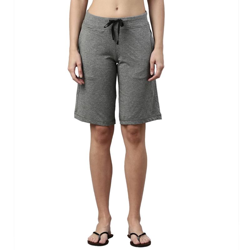 Enamor Essentials Womens E044-Mid Rise Slim Fit Knee Length City Shorts-Mediumgrey Melange Grey (M)