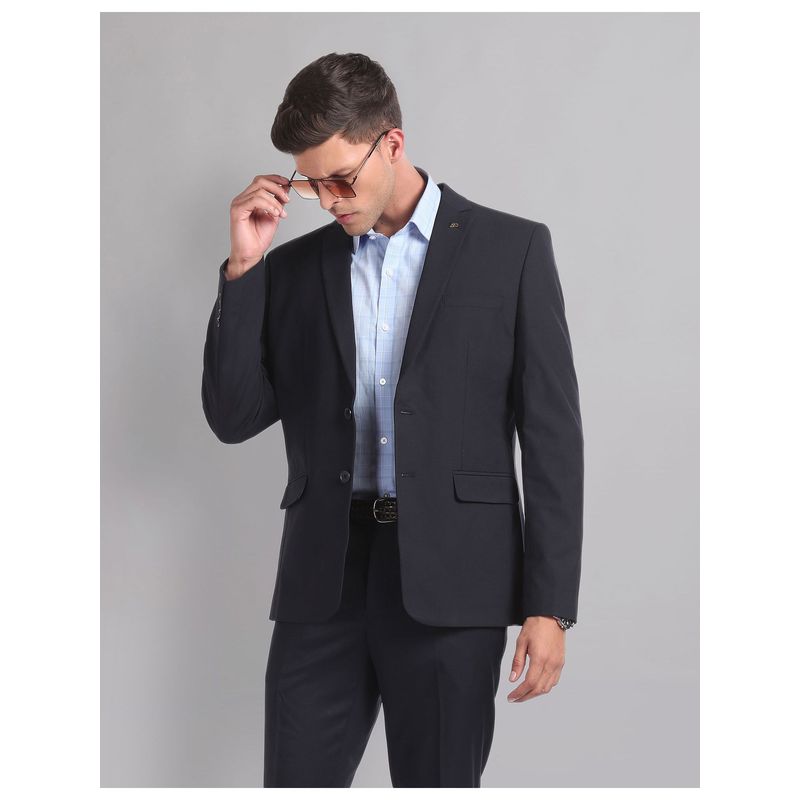 AD By Arvind Tailored Regular Fit Solid Navy Blue Blazer (40)