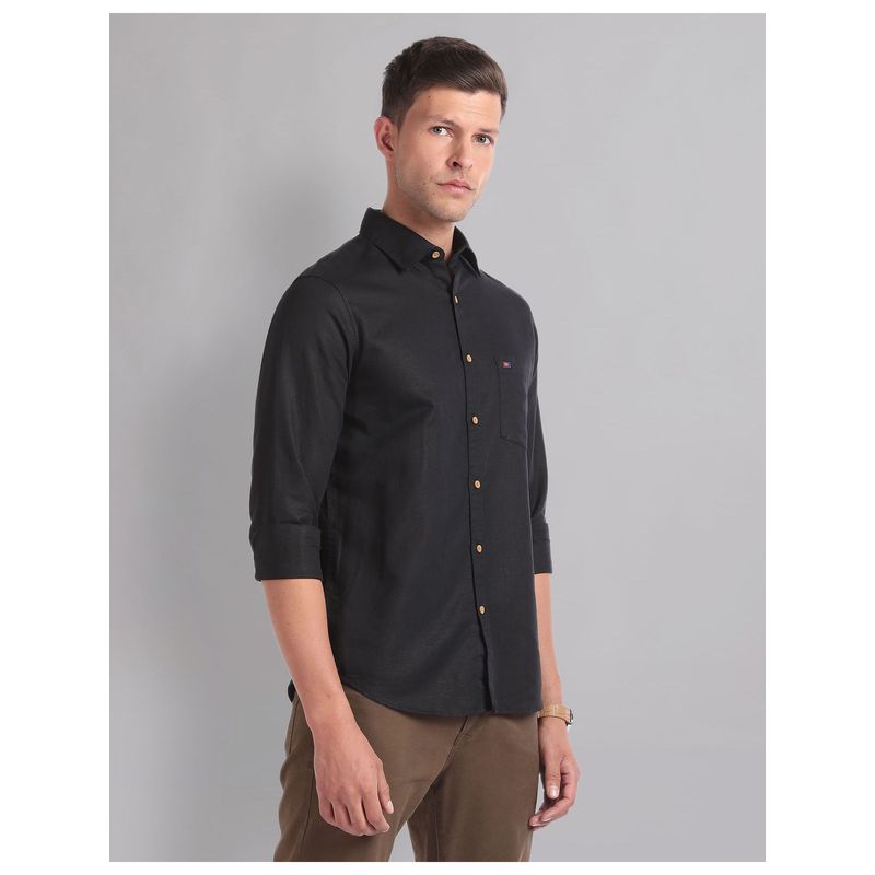 AD By Arvind Cotton Linen Slim Black Casual Shirt (46)