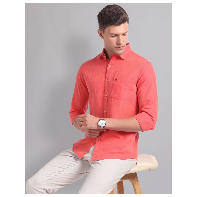 AD By Arvind Cotton Linen Slim Coral Casual Shirt (39)