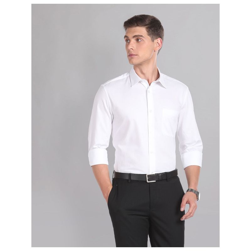 AD By Arvind Dobby White Regular Fit Formal Shirt (46)
