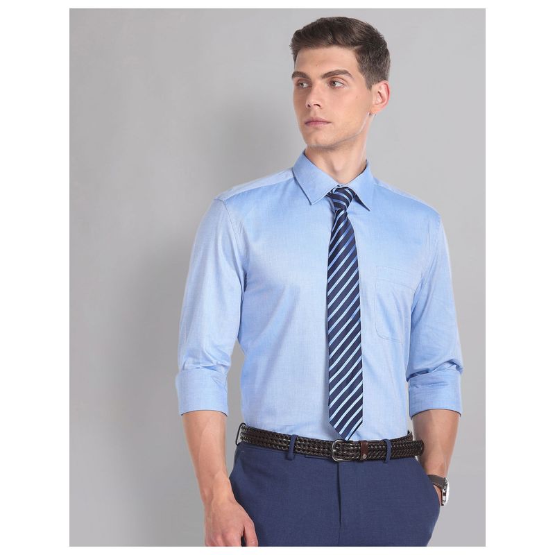 AD By Arvind Dobby Blue Regular Fit Formal Shirt (44)