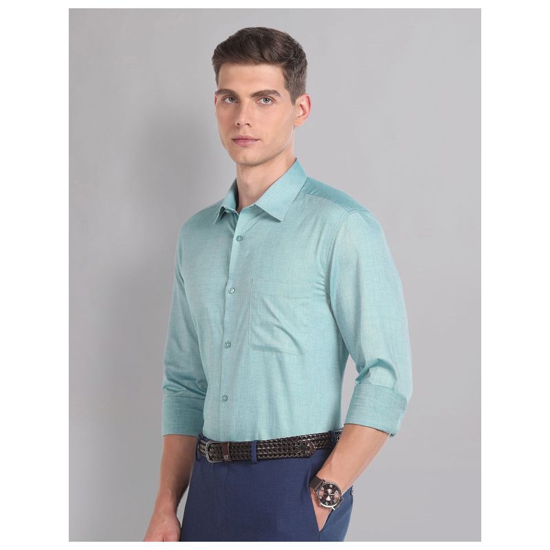 AD By Arvind Dobby Sea Green Regular Fit Formal Shirt (39)