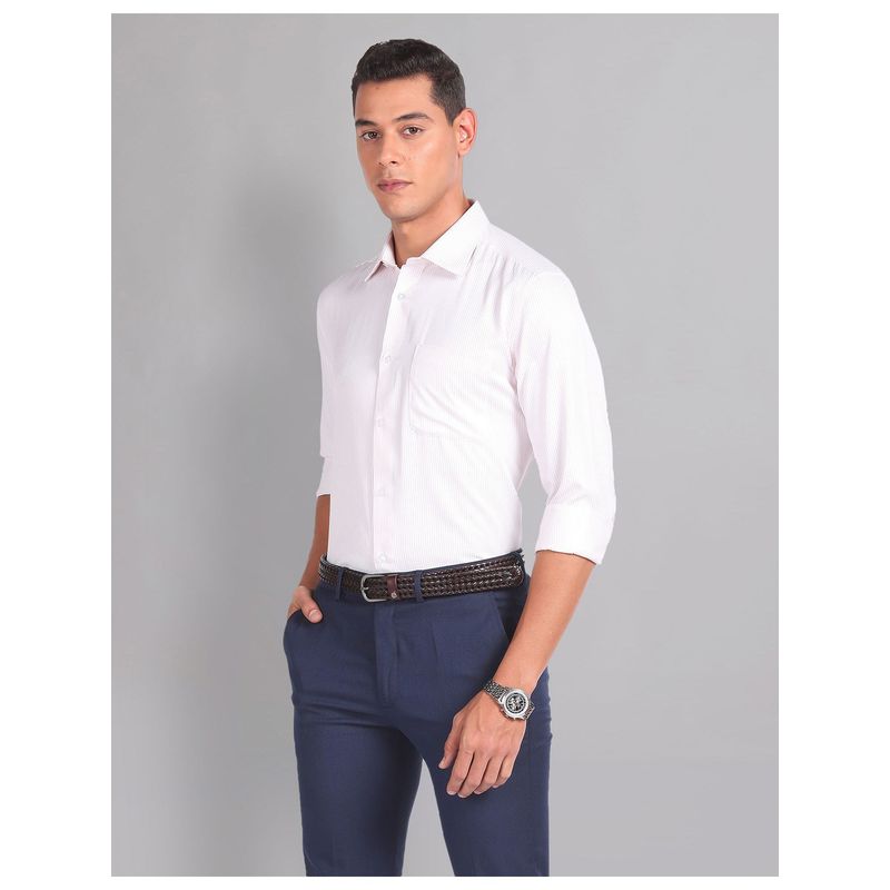 AD By Arvind Vertical Stripe Twill Orange Formal Shirt (39)