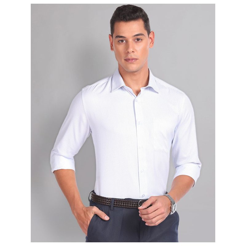AD By Arvind Vertical Stripe Twill Blue Formal Shirt (39)