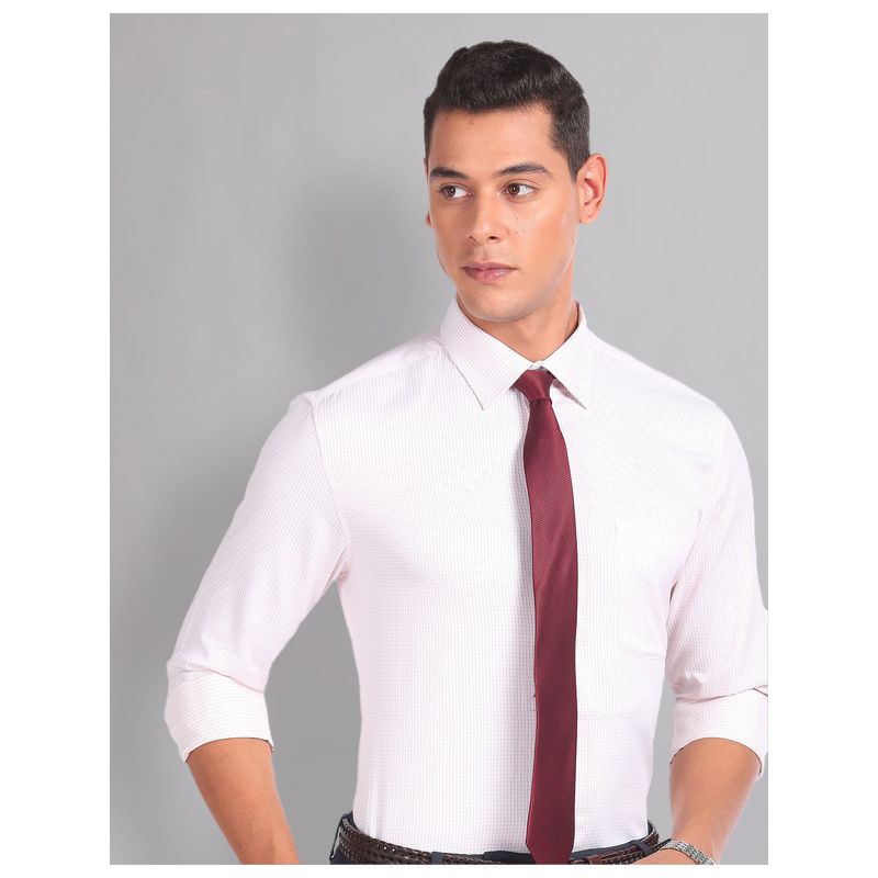 AD By Arvind Micro Check Twill Red Formal Shirt (42)