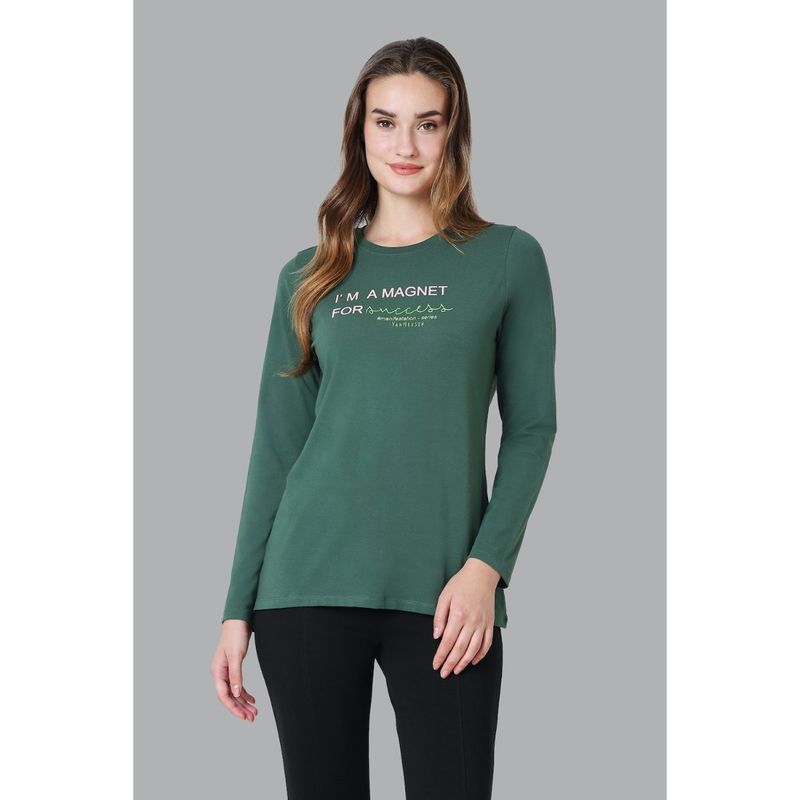 Van Heusen Women Full Sleeve & Round Neck Lounge T-Shirt - June Bug Magnet (S)