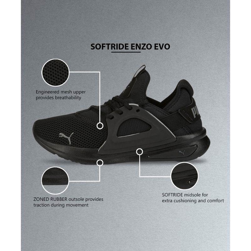 Puma Softride Enzo Evolve Unisex Black Running Shoes (UK 7)