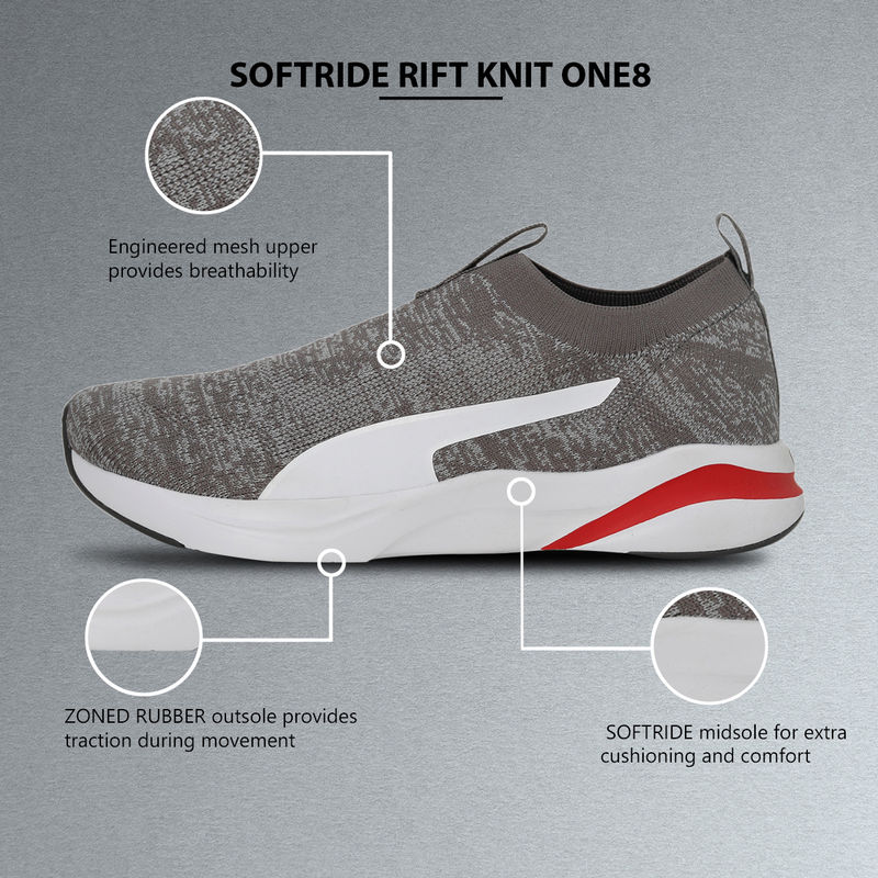 Puma Softride Rift Knit One8 Unisex Grey Running Shoes (UK 9)