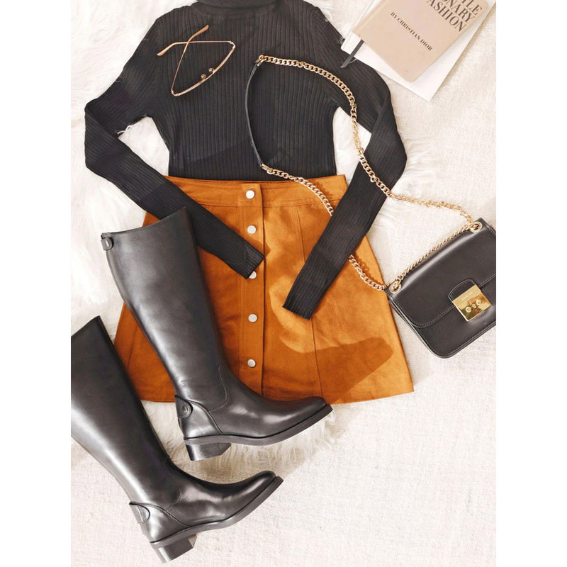 Saint G Women Black Leather Knee High Boots (EURO 37) (EURO 37)