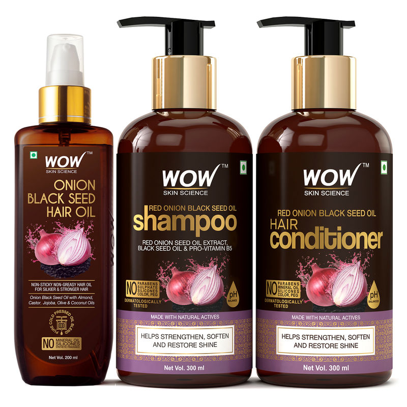 WOW Skin Science Onion Black Seed Oil Hair Care Kit (Shampoo + Hair
