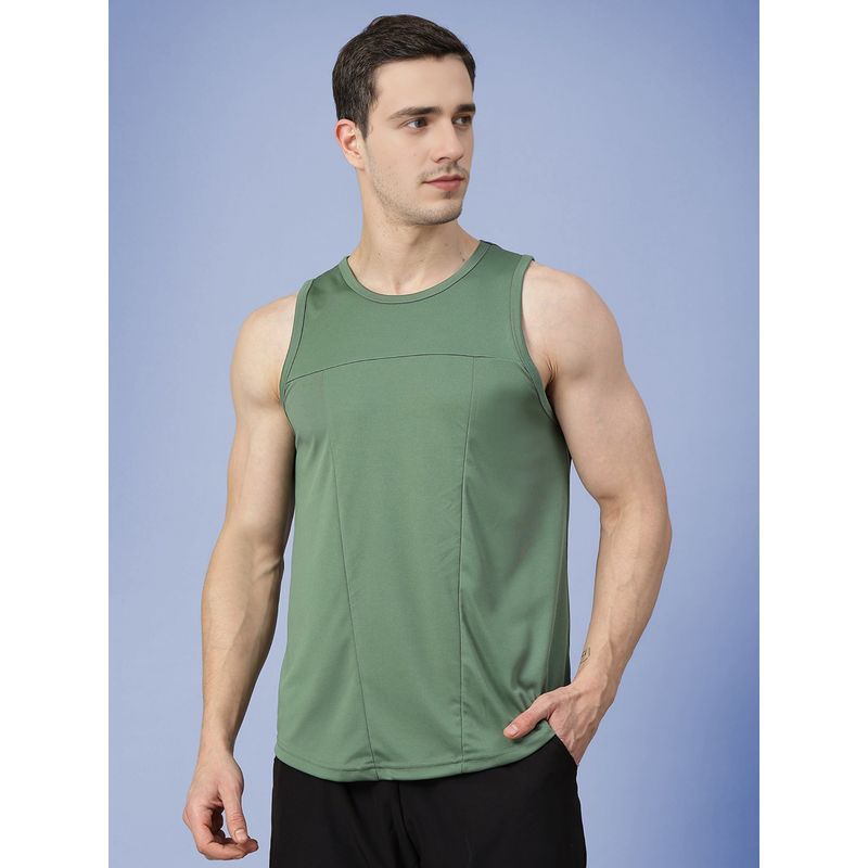 CHKOKKO Men Green Polyester Solid Regular Fit Sports Vest (M)