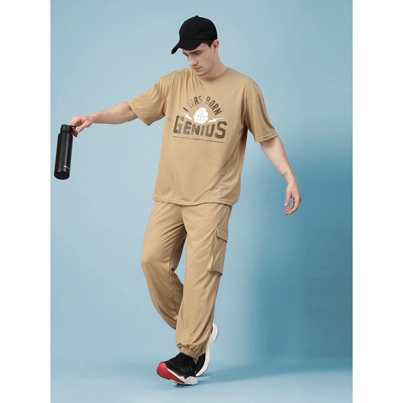 CHKOKKO Khaki Men Summer Co-Ord (Set of 2) (4XL)