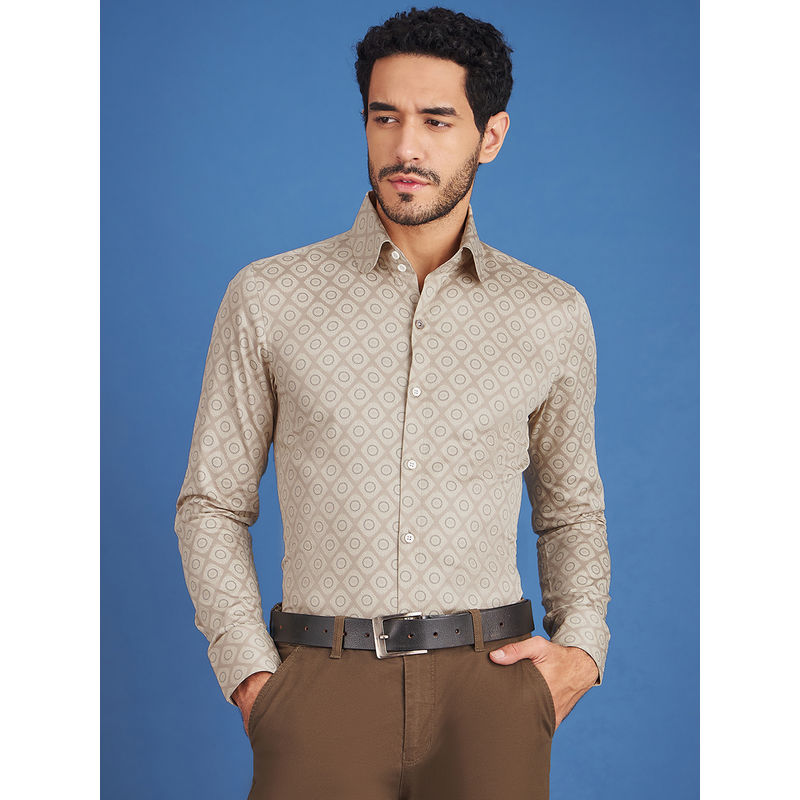 Louis Stitch Mens Formal Printed Cotton Shirt Comfort Fit Cream (36)