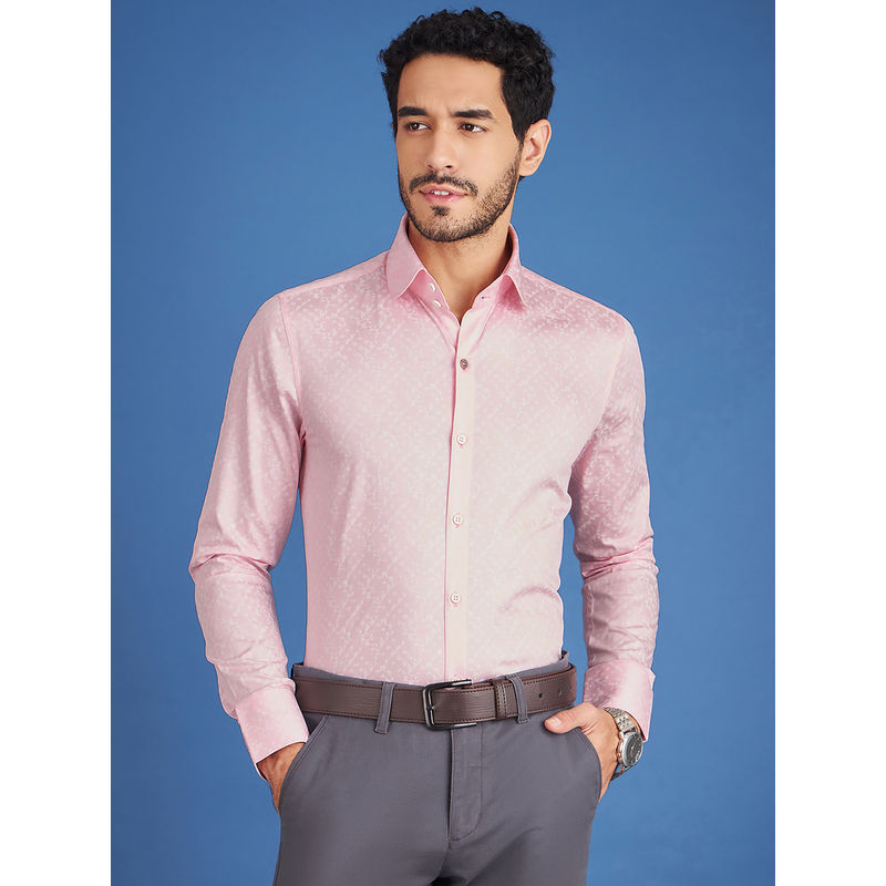 Louis Stitch Mens Formal Geometric Cotton Shirt Comfort Fit Pink (36)