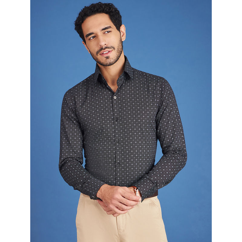 Louis Stitch Mens Formal Printed Cotton Shirt Comfort Fit Black (38)