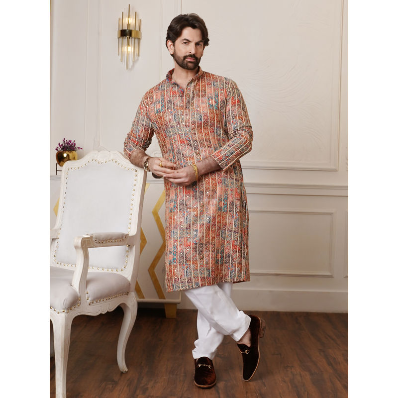 SOJANYA Cotton Silk Floral Embroidered Multi-Color Kurta With Pyjama (Set of 2) (36)