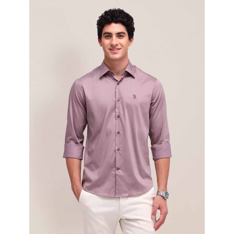 U.S. POLO ASSN. Solid Mauve Full Sleeves Collar Neck Shirt (42)