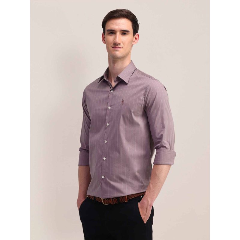 U.S. POLO ASSN. Stripes Mauve Full Sleeves Collar Neck Shirt (44)