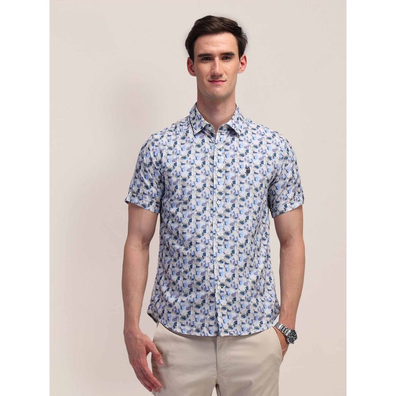 U.S. POLO ASSN. Printed Blue Half Sleeves Collar Neck Shirt (39)