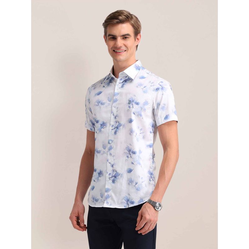 U.S. POLO ASSN. Printed Blue Half Sleeves Collar Neck Shirt (39)