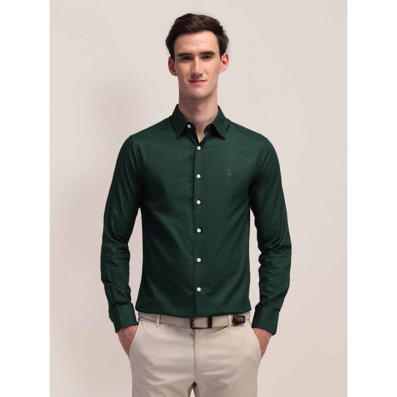 U.S. POLO ASSN. Solid Green Full Sleeves Collar Neck Shirt (44)