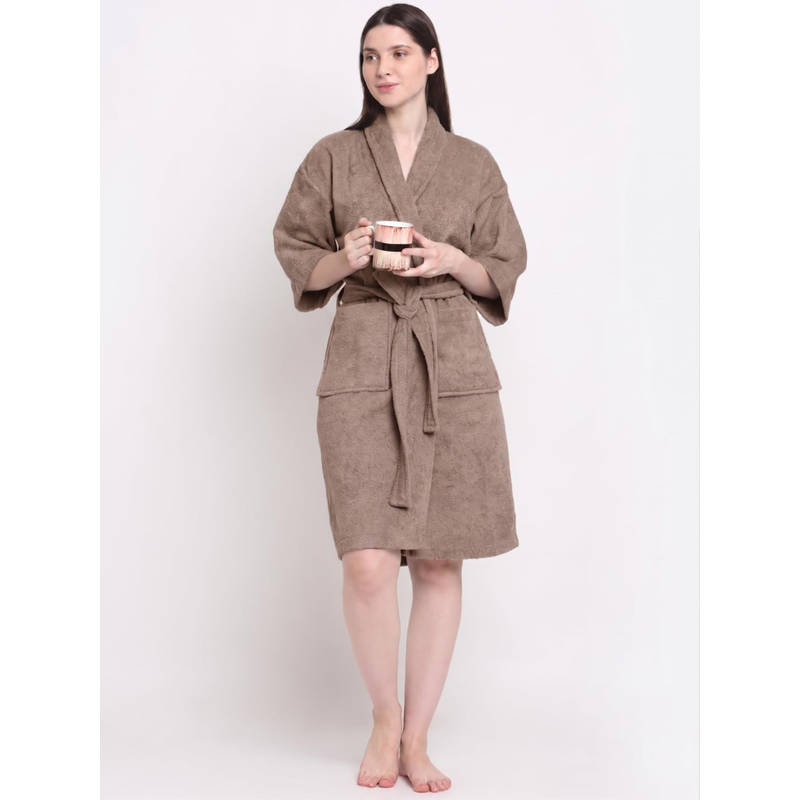 Creeva Women Terry English Wood Brown Soft Absorbent Bath Robe (M)