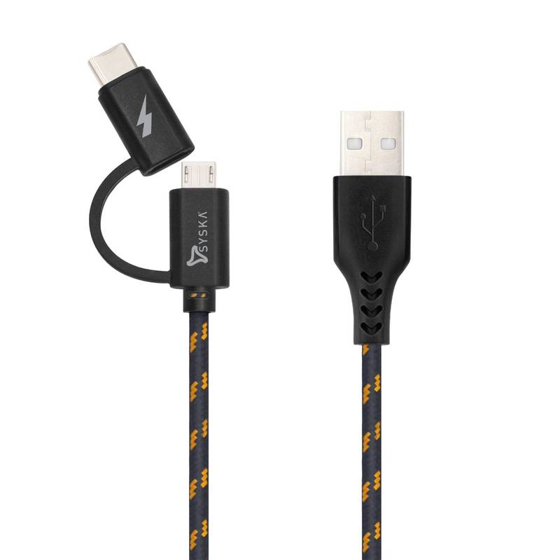 Buy SYSKA CC21 Tough Unbreakable Braided Micro and Type C USB Cable 1.5 ...