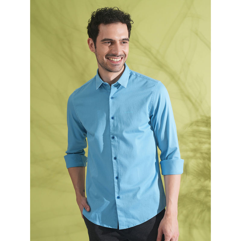 Crocodile Men Blue Slim Fit Solid Shirt (46)