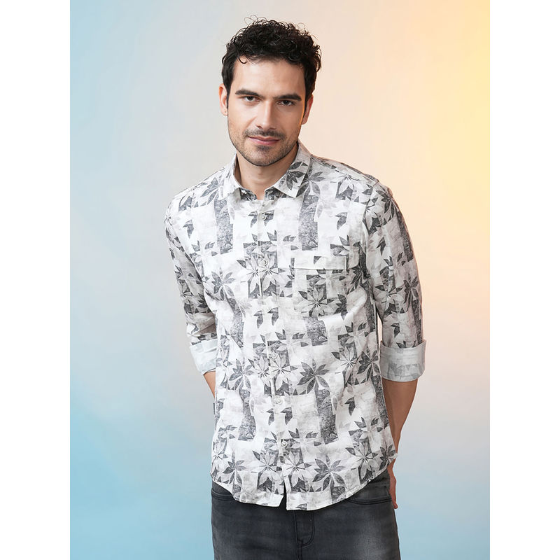 Crocodile Men Grey Slim Fit Floral Printed Shirt (40)