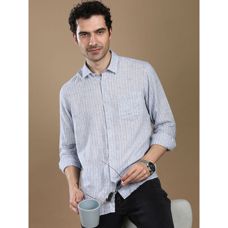 Crocodile Men Blue Regular Fit Stripes Shirt (44)