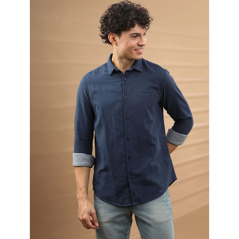 Crocodile Men Navy Blue Regular Fit Polka Dots Shirt (44)