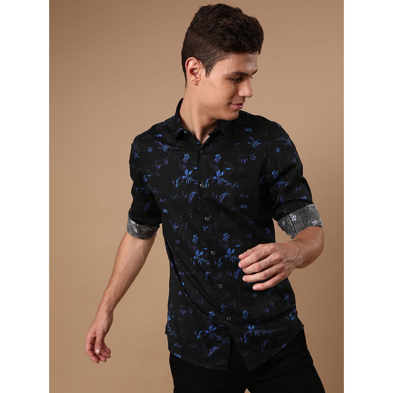 Crocodile Men Black Slim Fit Floral Printed Shirt (44)