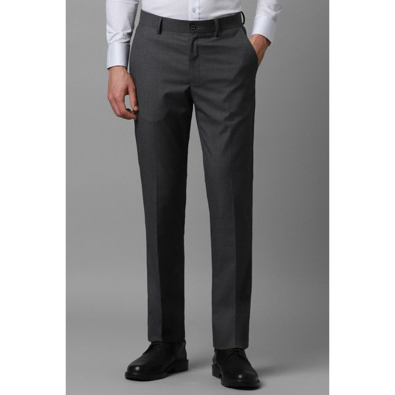 Louis Philippe Men Grey Slim Fit Textured Flat Front Formal Trousers (30)