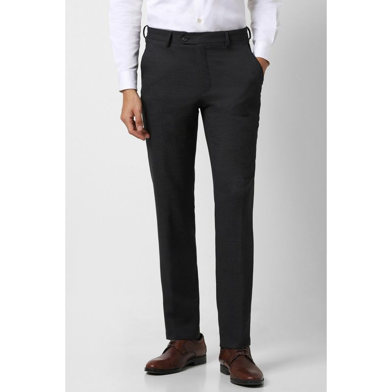 Van Heusen Men Black Solid Slim Fit Trousers (30)