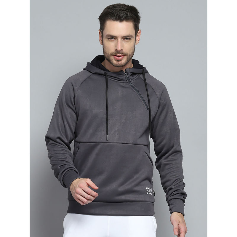 Rock.it Men Grey Solid/Plain Hoodie (3XL)