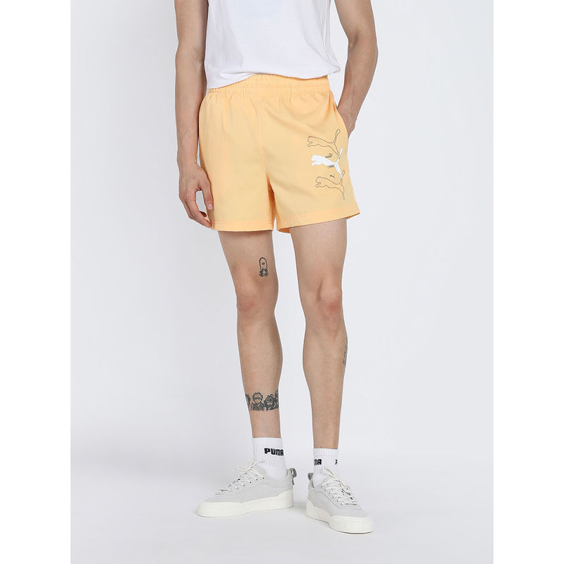 Puma Logo Lab Woven 5 Men Orange Shorts (L)