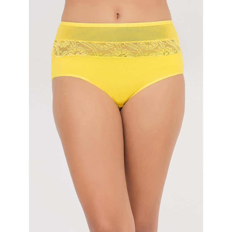 Clovia Yellow Cotton Spandex High Waist Outer Hipster Panty (S)