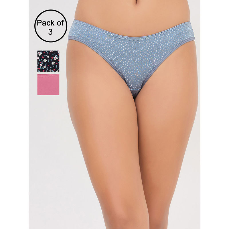 Clovia Multi-Color Cotton Low Waist Bikini Panties (Pack Of 3) (S)