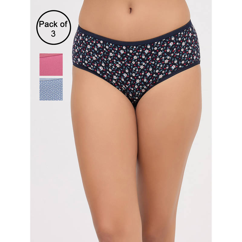 Clovia Multi-Color Cotton Mid Waist Hipster Panties (Pack Of 3) (XL)