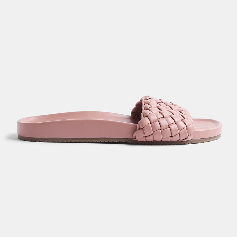 IYKYK by Nykaa Fashion Minimalistic Pink Broad Braided Strap Slider (Euro 38)
